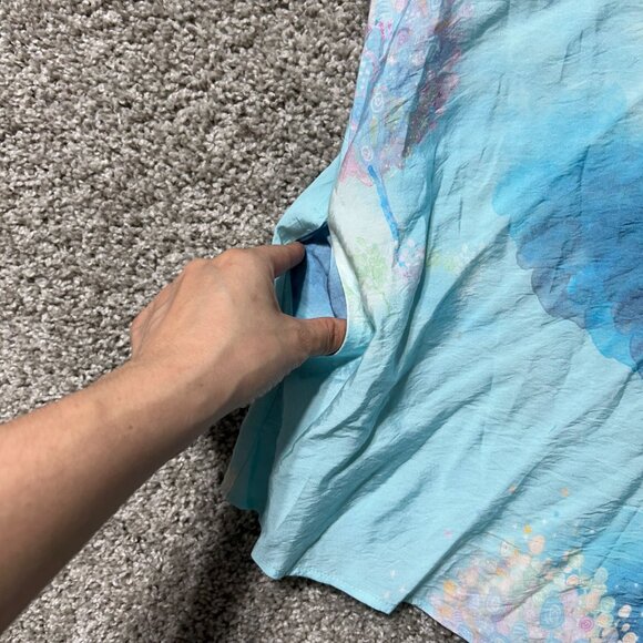 Shana Size Medium Fairy Tale Trees Button Up Aqua Blue Long Sleeve Coastal Shirt - Picture 3 of 14